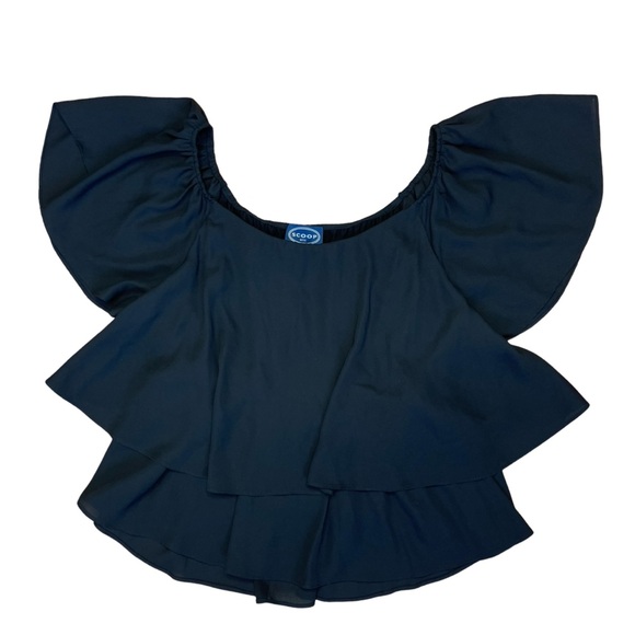Scoop NYC Black Ruffle Flutter Sleeve Layered Blouse - Size Small - Picture 4 of 12